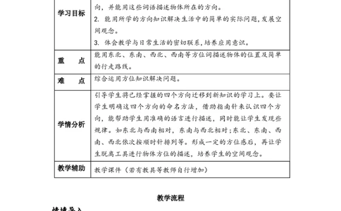 第一单元第2课时东北、西北、东南、西南（教学设计）-三年级数学下册人教版_26春人教版数学三下_00、更新资料3月18日_教学设计(3)_教学设计-与最新课件匹配