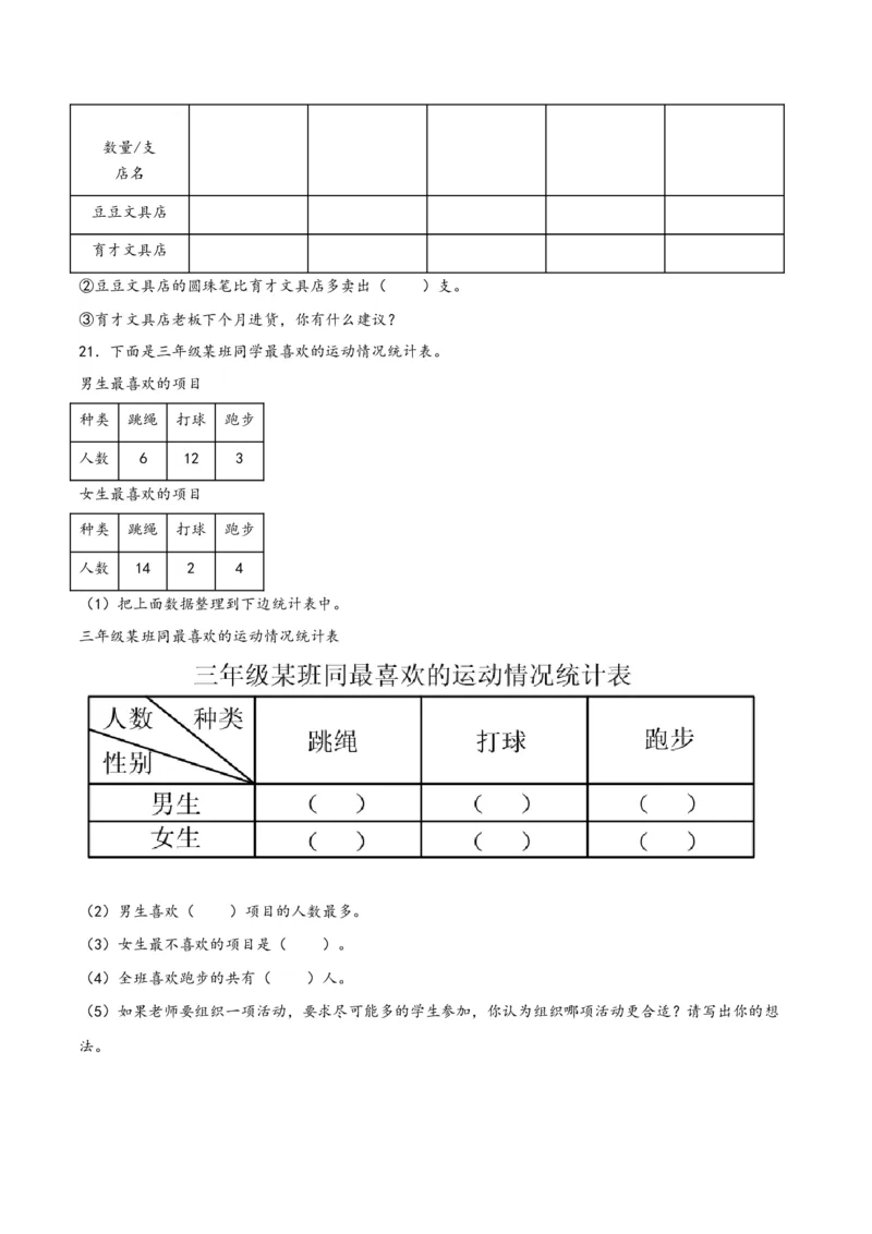 第三单元复式统计表（同步讲练）人教版）_26春人教版数学三下_19、赠送其它资料_新建文件夹_三年级数学下册（人教版）_母题专项练习-K35_2024版