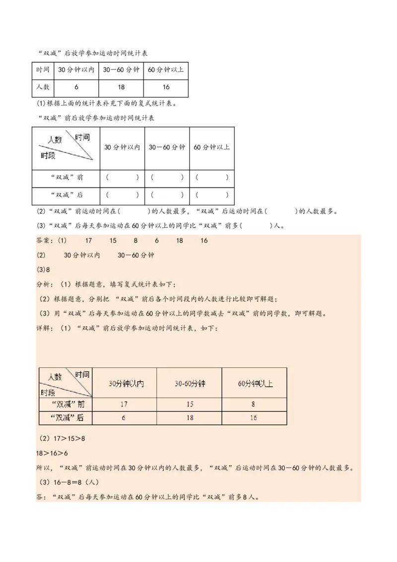 第三单元复式统计表（同步讲练）人教版）_26春人教版数学三下_19、赠送其它资料_新建文件夹_三年级数学下册（人教版）_母题专项练习-K35_2024版