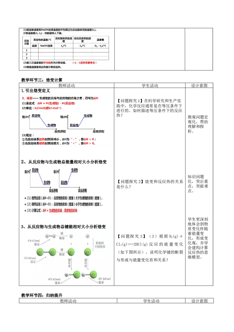 1.1.1反应热焓变（教学设计）-（人教版2019选择性必修1）_高化_595801221724高中化学新人教版选择性必修一二三电子版教案PPT课件高中试卷_选择性必修1册（人教版）_教学设计