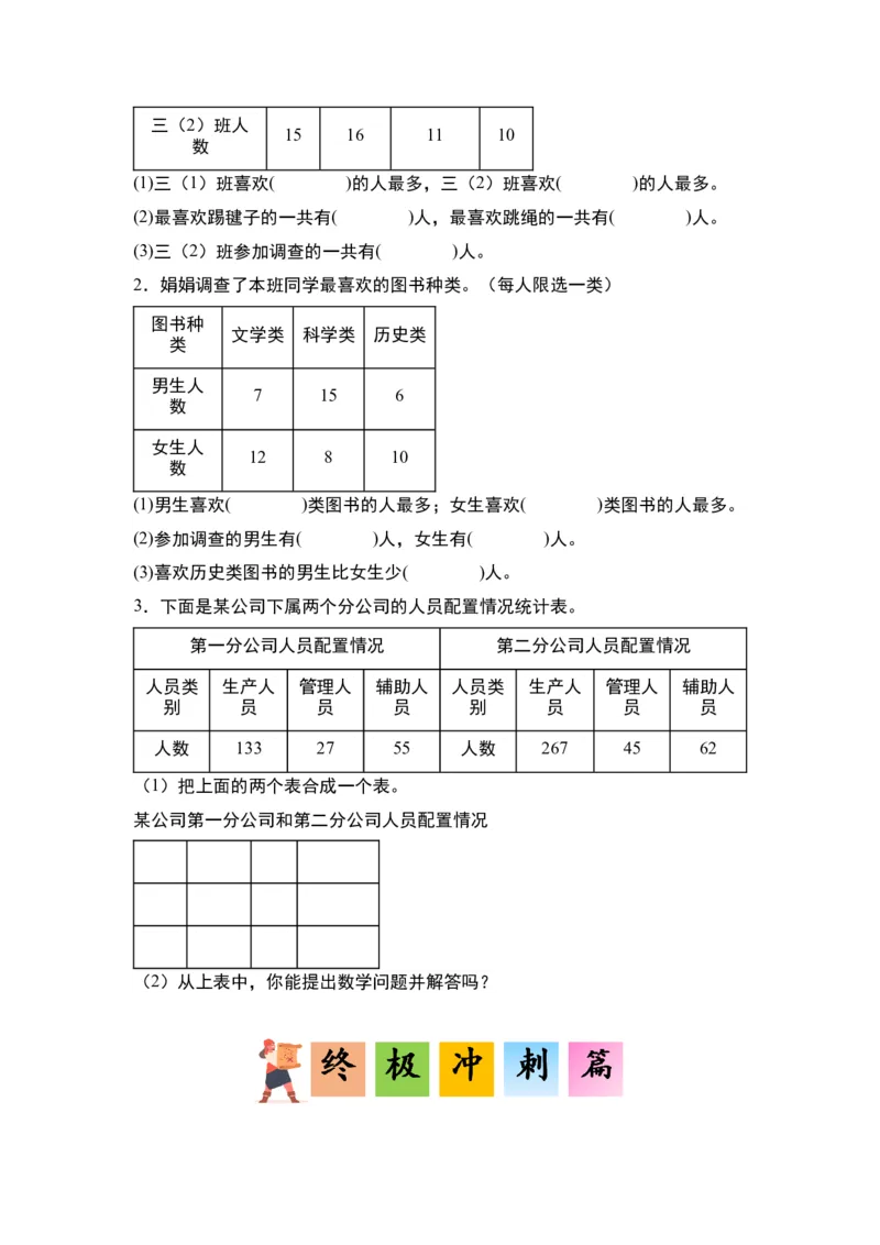 第三单元复式统计表&middot;单元复习篇-三年级数学下册（原卷版）人教版_26春人教版数学三下_00、更新资料3月18日_知识总结(4)
