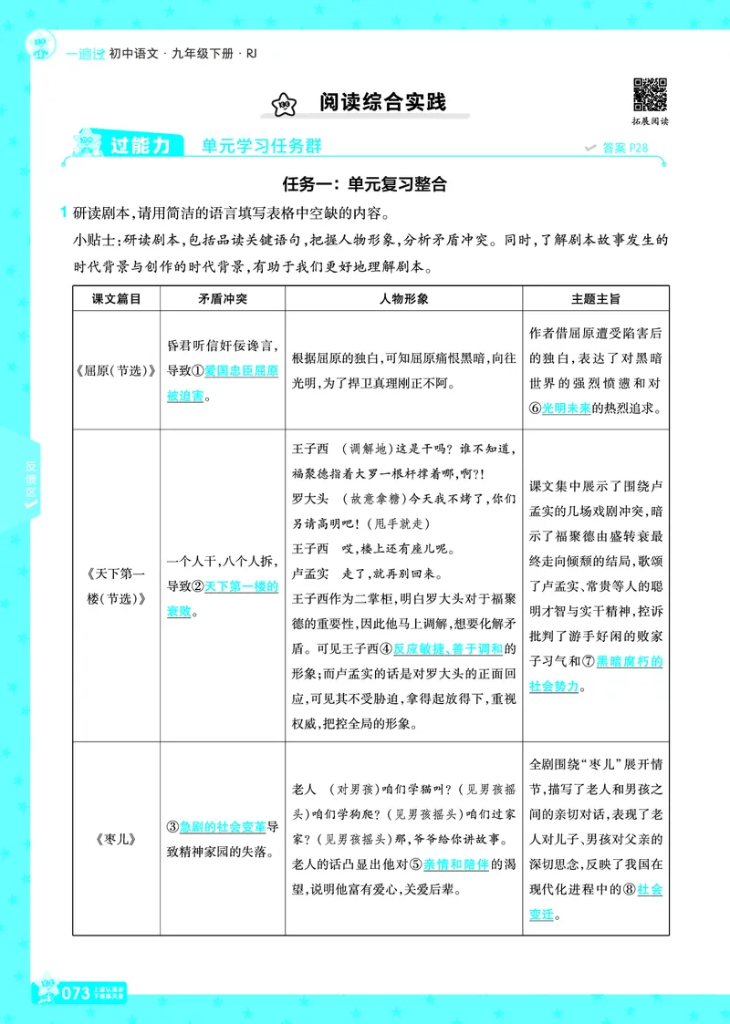 2026《初中语文&bull;一遍过》9年级下册答案_2026春《初中一遍过》系列_2026《天星教育&bull;一遍过》（9年级下册）（语文）（RJ）