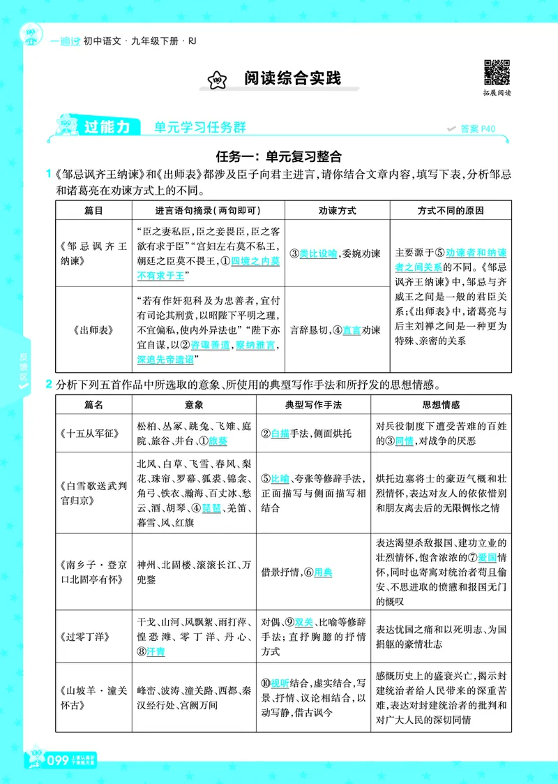 2026《初中语文&bull;一遍过》9年级下册答案_2026春《初中一遍过》系列_2026《天星教育&bull;一遍过》（9年级下册）（语文）（RJ）