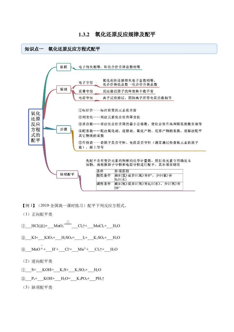 1.3.2氧化还原反应的规律及配平（精讲）-（人教版）原卷版_高化_595801221724高中化学新人教版选择性必修一二三电子版教案PPT课件高中试卷_必修一册（人教版）_专项练习