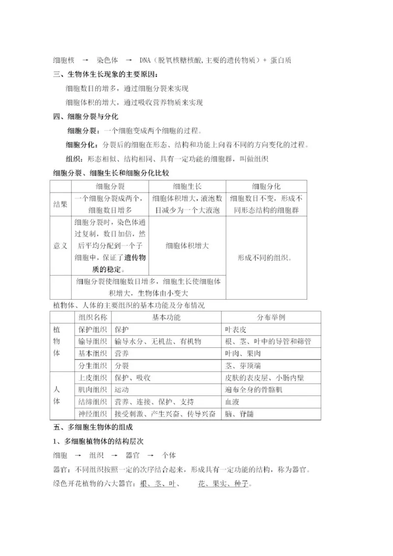 冀少版初中生物七年级上册知识梳理_24秋《初中各科知识点梳理》_初中生物《知识梳理》7-8年级上下册_冀少版初中生物7-8年级上下册知识点
