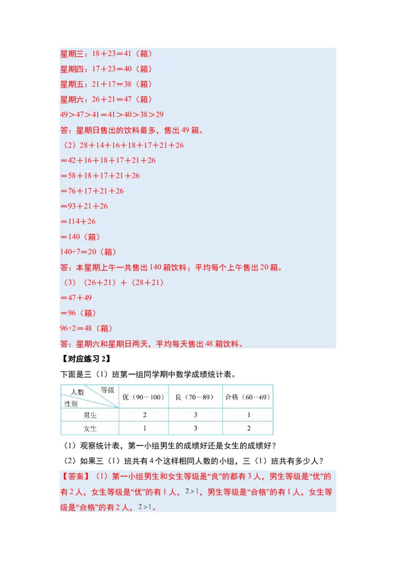 第三单元复式统计表（四大考点）-（答案版）人教版_26春人教版数学三下_00、更新资料3月18日_解决问题专项练习-T7(1)_2025版