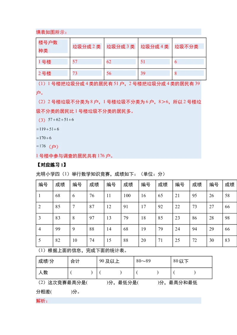 第三单元复式统计表（四大考点）-（答案版）人教版_26春人教版数学三下_00、更新资料3月18日_解决问题专项练习-T7(1)_2025版