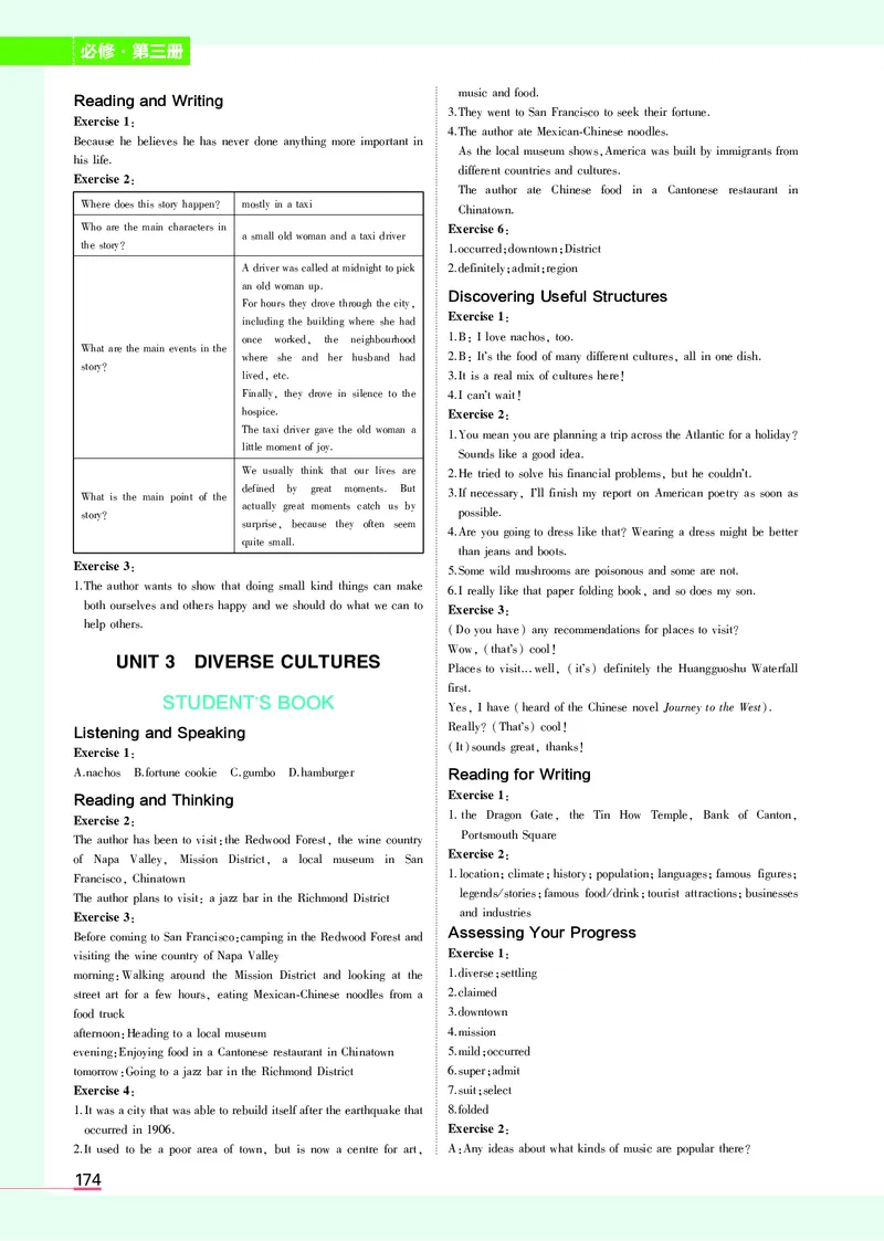 高中英语必修第3册教材习题答案_高中全套电子教材及答案。_02高中教材参考答案_高中英语_人教版