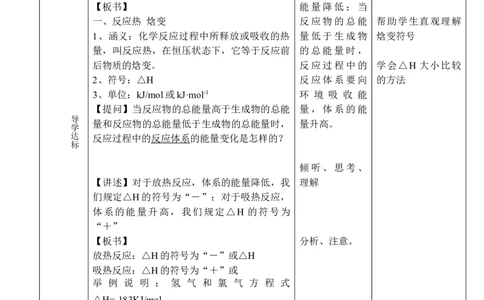 1.1.1反应热-2021-2022学年高二化学同步备课教案设计（人教版2019选择性必修1）_高化_2025春-人教版高中化学_03新版高中化学选择性必修1_02教案_教案（表格式）