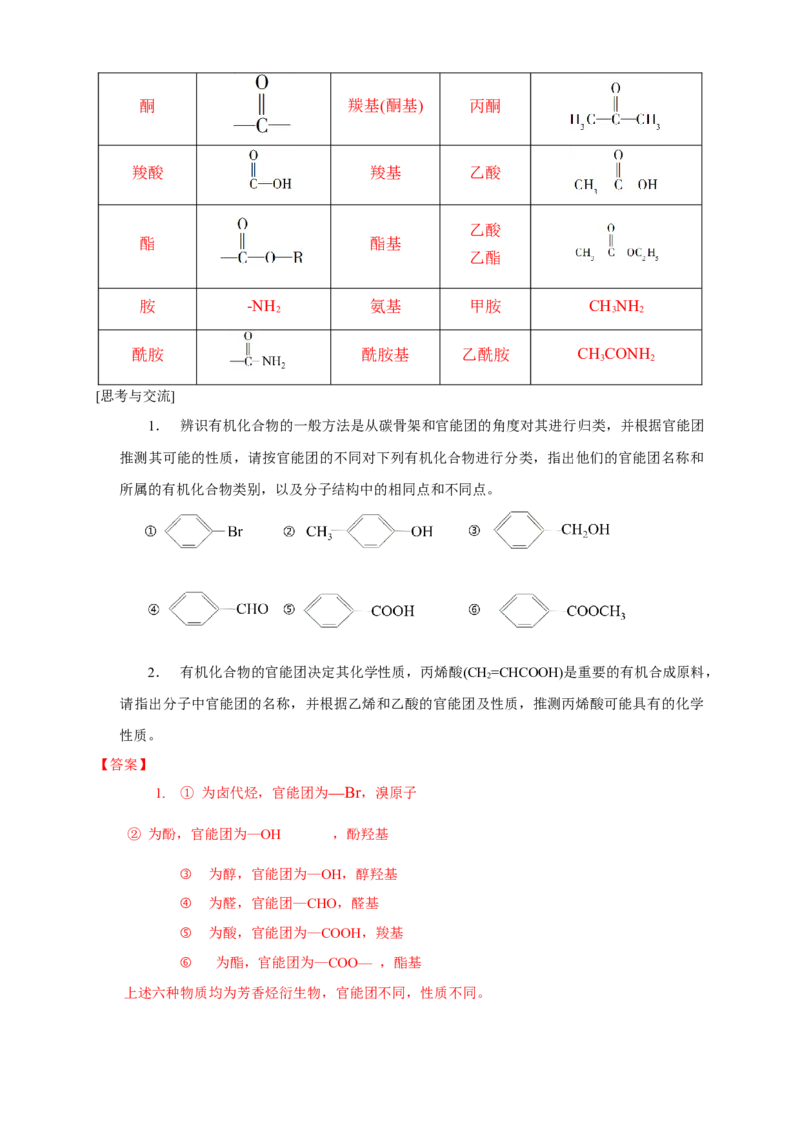 1.1.1　有机化合物的分类方法-学案-2020-2021学年下学期高二化学同步精品课堂(新教材人教版选择性必修3)（解析版）_高化_2025春-人教版高中化学_05新版高中化学选择性必修3_学案