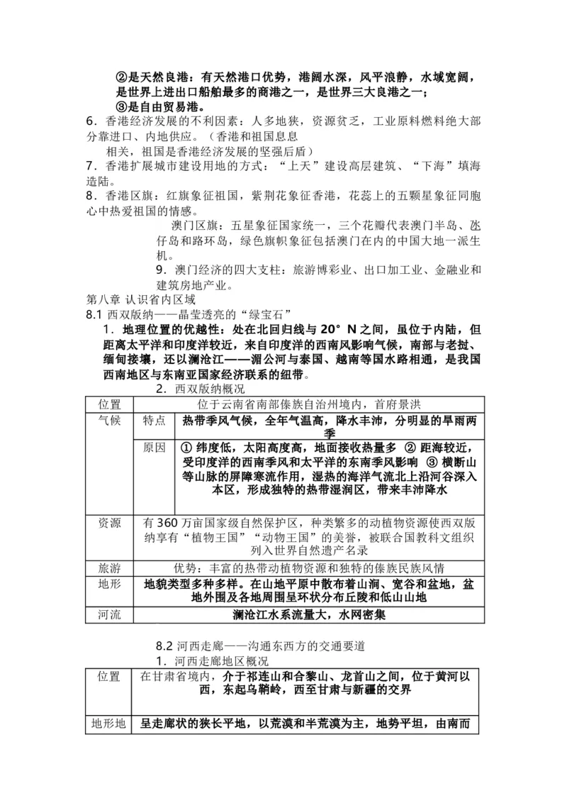 晋教版地理八年级下册知识点汇总_24秋《初中各科知识点梳理》_初中地理《知识梳理》7-8年级上下册_晋教版初中地理7-8年级上下册知识梳理