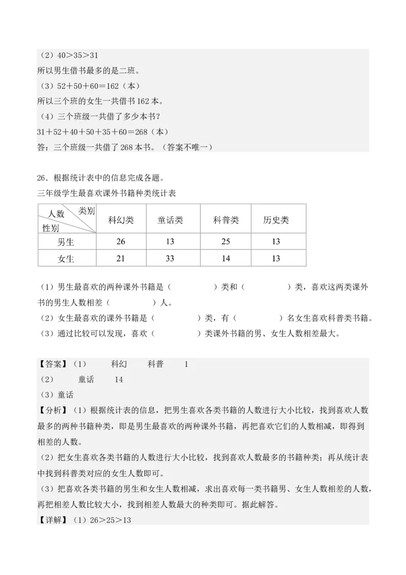 第三单元、复式统计表单元测试卷（教师版）-（人教版）_26春人教版数学三下_00、更新资料3月18日_单元复习专项-K48_2025版