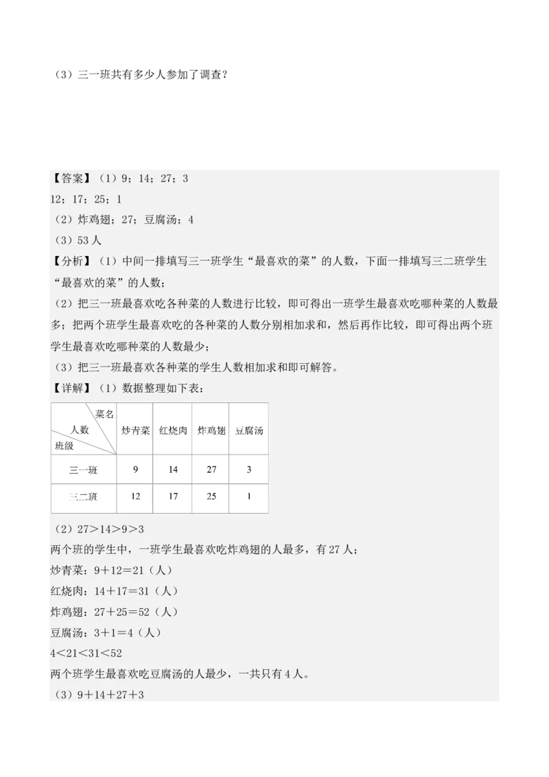 第三单元、复式统计表单元测试卷（教师版）-（人教版）_26春人教版数学三下_00、更新资料3月18日_单元复习专项-K48_2025版