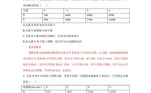 1.2.2元素周期律（分层作业）-（人教版2019选修第二册）（解析版）_高化_595801221724高中化学新人教版选择性必修一二三电子版教案PPT课件高中试卷_选择性必修2册（人教版）_分层作业