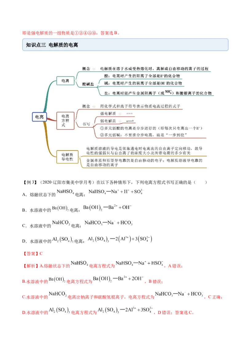 1.2.1电解质的电离（精讲）-（人教版）解析版_高化_595801221724高中化学新人教版选择性必修一二三电子版教案PPT课件高中试卷_必修一册（人教版）_专项练习
