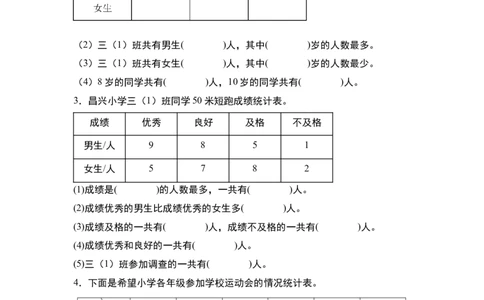 第三单元专项练习：单式统计表与复式统计表综合应用-（学生版）人教版_26春人教版数学三下_00、更新资料3月18日_解决问题专项练习-T7(1)_2025版