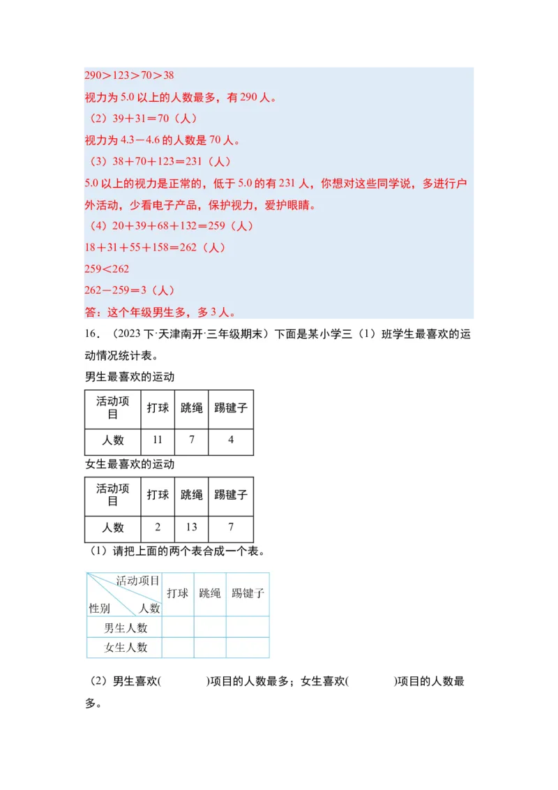 第三单元复式统计表&middot;单元复习篇-三年级数学下册（解析版）人教版_26春人教版数学三下_00、更新资料3月18日_知识总结(4)