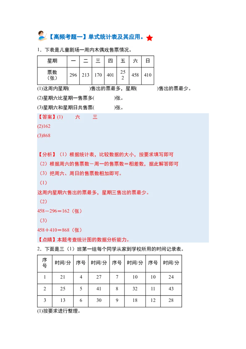 第三单元复式统计表&middot;单元复习篇-三年级数学下册（解析版）人教版_26春人教版数学三下_00、更新资料3月18日_知识总结(4)