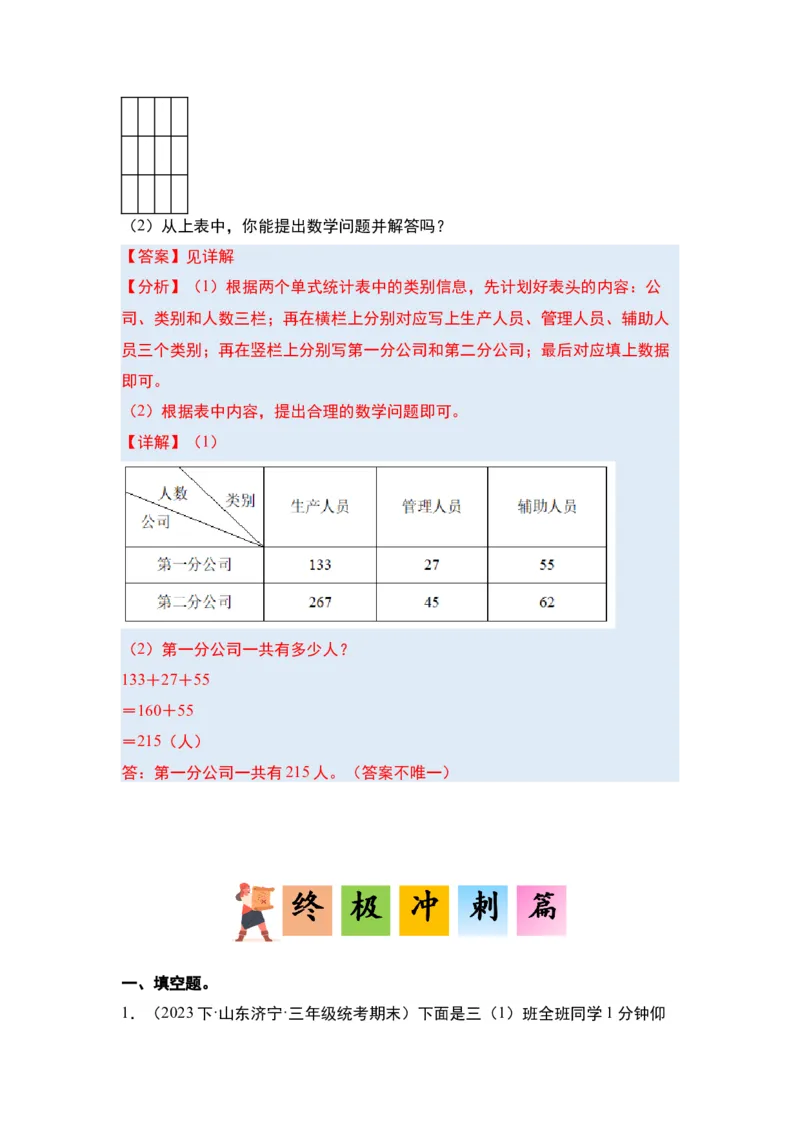 第三单元复式统计表&middot;单元复习篇-三年级数学下册（解析版）人教版_26春人教版数学三下_00、更新资料3月18日_知识总结(4)