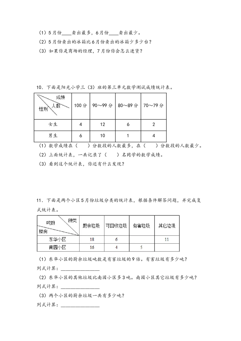 （专项训练）第三单元复式统计表解决问题（挑战奥数）-（人教版）_26春人教版数学三下_19、赠送其它资料_新建文件夹_三年级数学下册（人教版）_知识解读+题型专练-T2
