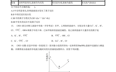 1.2.2离子反应（习题）-名课堂精选2022-2023学年高一化学同步精品备课系列（人教版2019必修第一册）（原卷版）_高化_2025春-人教版高中化学_01新版高中化学必修一_3.课件+练习新