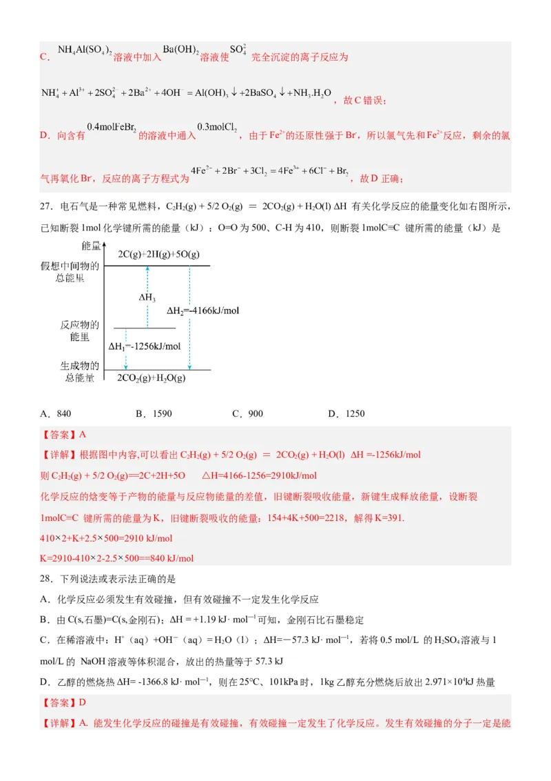 1.1.2热化学方程式（分层作业）（解析版）_高化_595801221724高中化学新人教版选择性必修一二三电子版教案PPT课件高中试卷_选择性必修1册（人教版）_分层作业