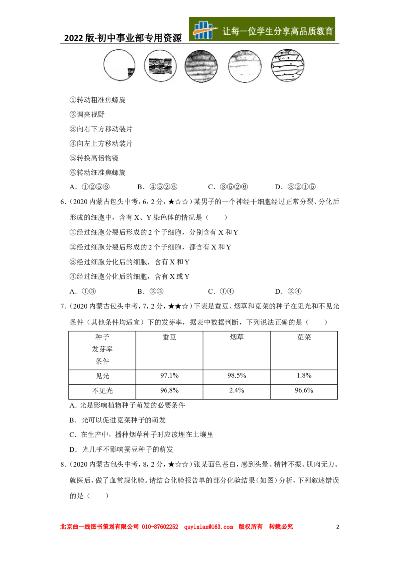 16生物&mdash;&mdash;内蒙古包头市word版，含答案全解全析_内蒙古中考真题_内蒙古中考真题+答案解析2013-2024_初中生物历年真题（2013-2024）