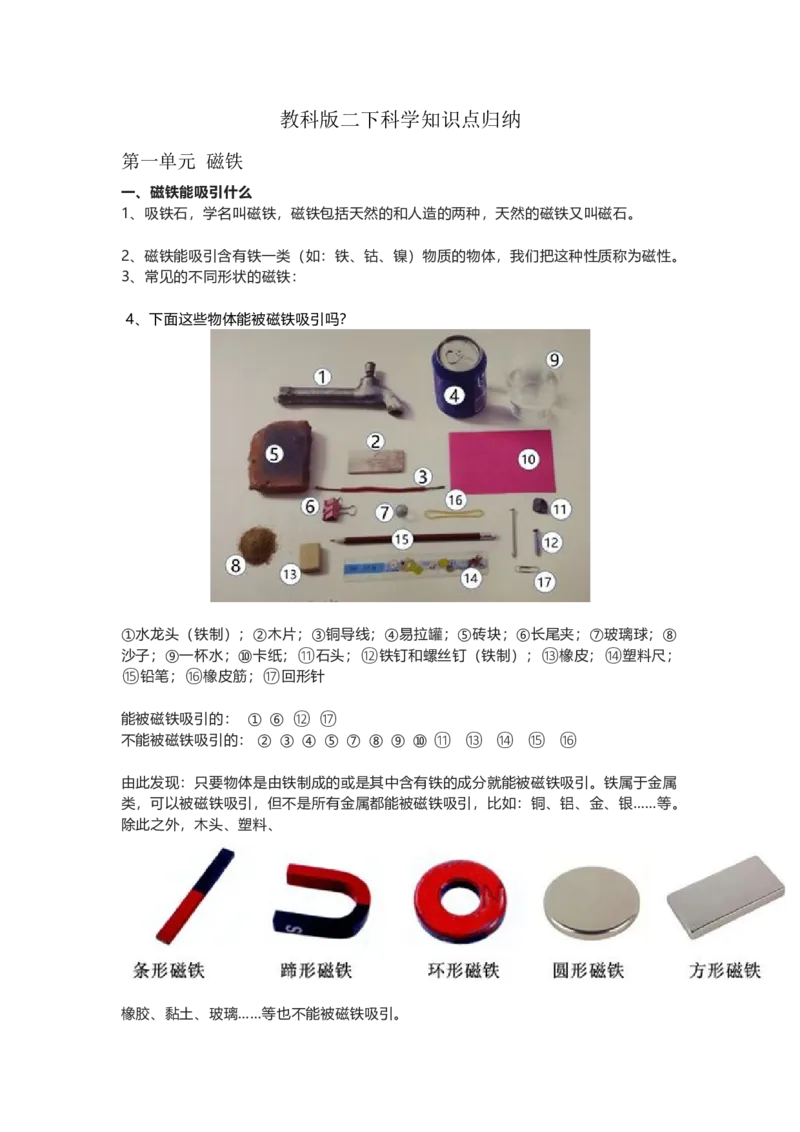 教科版二下科学知识点归纳_《小学各科知识点》_小学科学《知识梳理》1-6年级上下册_教科版小学科学1-6年级上下册知识梳理_下册