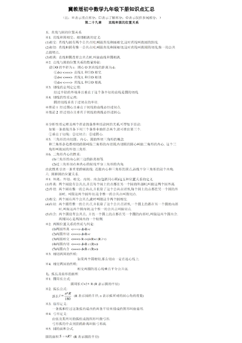 冀教版初中数学9年级下册知识点_24秋《初中各科知识点梳理》_初中数学《知识梳理》7-9年级上下册_冀教版数学7-9年级上下册知识点汇总_冀教版初中数学7-9年级下册知识点汇总