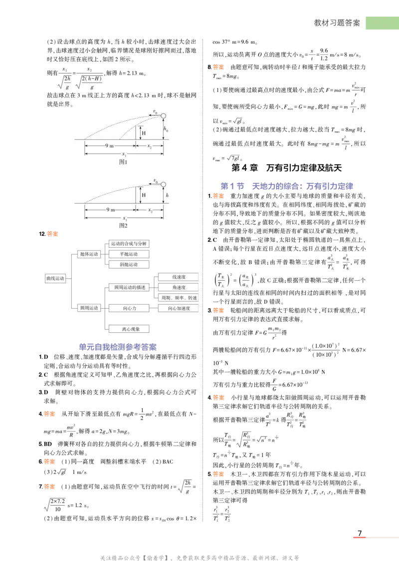 物理鲁科必修第2册教材习题答案_高中全套电子教材及答案。_02高中教材参考答案_高中物理_鲁科版
