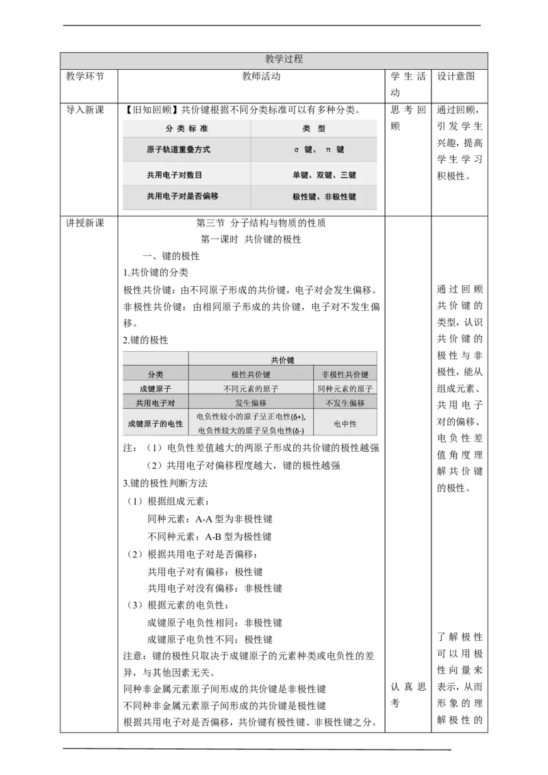 2.3.1分子结构与物质的性质_高化_2025春-人教版高中化学_04新版高中化学选择性必修2_08第四套同步课件+教案_2.3.1分子结构与物质性质（课件+教案）