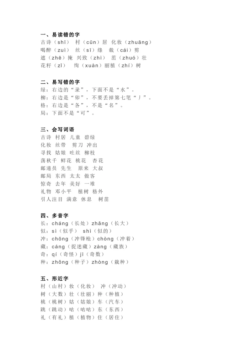 知识梳理部编版小学语文二下第一单元_《小学各科知识点》_小学语文《知识梳理》1-6年级上下册_统编语文1-6年级下册知识总结_二下