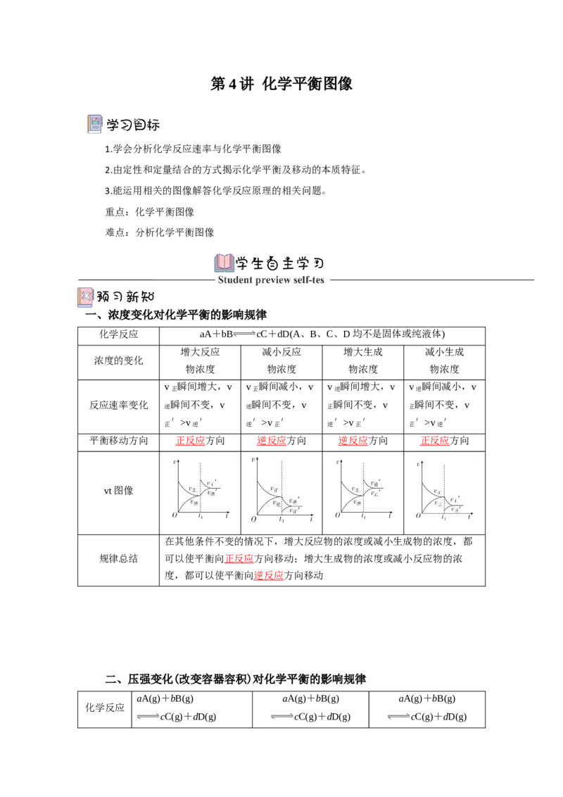 2.2.4化学平衡图像（导学案）-（原卷版）_高化_595801221724高中化学新人教版选择性必修一二三电子版教案PPT课件高中试卷_选择性必修1册（人教版）_导学案