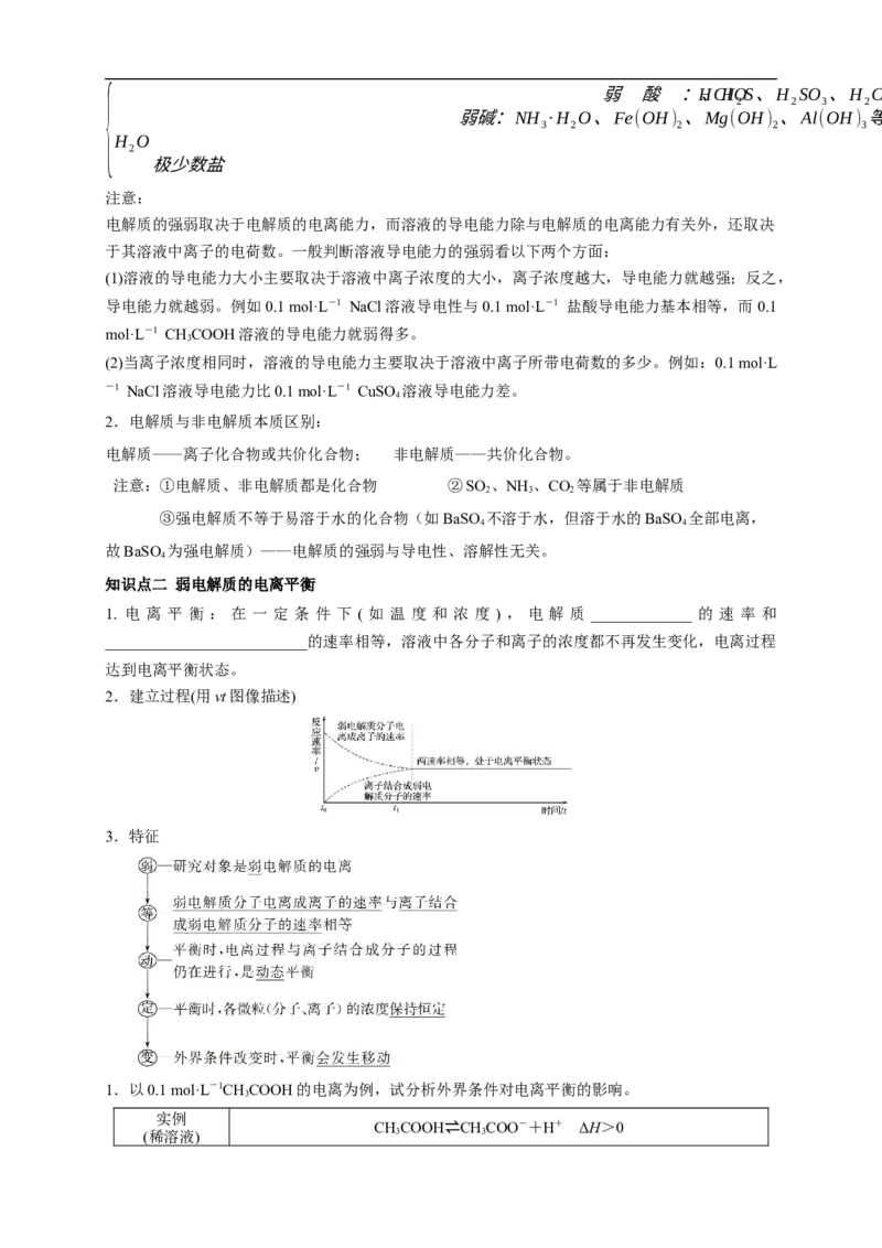3.1.1强电解质和弱电解质弱电解质的电离平衡（学案）-2020-2021学年上学期高二化学同步精品课堂(新教材人教版选择性必修1)_高化_2025春-人教版高中化学_03新版高中化学选择性必修1
