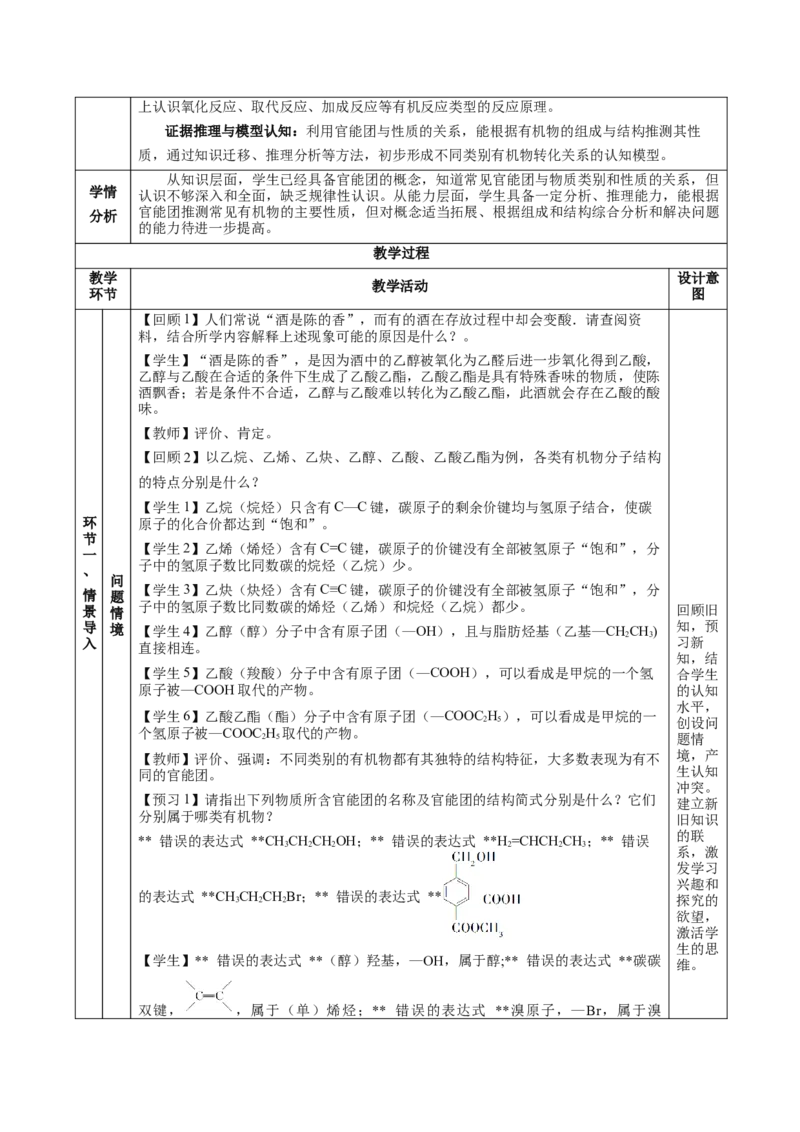 7.3.3官能团与有机物的分类及性质（教学设计）-（人教版2019必修第二册）_高化_595801221724高中化学新人教版选择性必修一二三电子版教案PPT课件高中试卷_必修二册（人教版）_教学设计