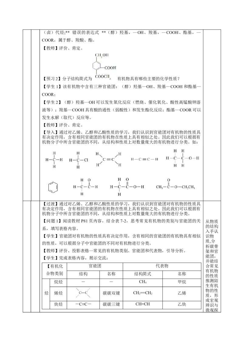 7.3.3官能团与有机物的分类及性质（教学设计）-（人教版2019必修第二册）_高化_595801221724高中化学新人教版选择性必修一二三电子版教案PPT课件高中试卷_必修二册（人教版）_教学设计