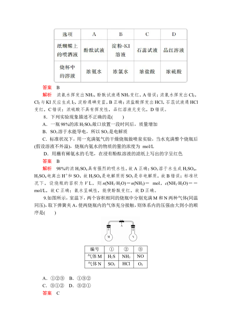 2019-2020学年新人教版必修2第5章化工生产中的重要非金属元素单元测试题_高化_2025春-人教版高中化学_02新版高中化学必修二_5.试卷习题_单元测试_单元测试+综合试题