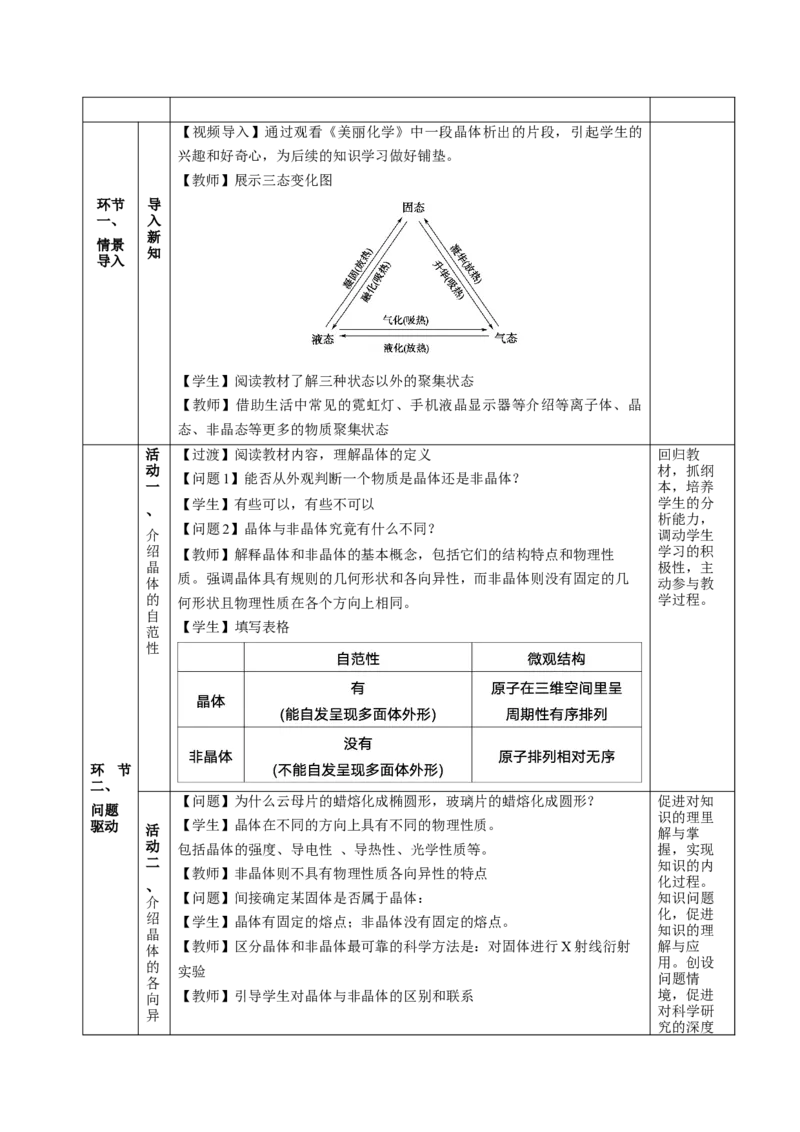 3.1.1晶体与非晶体（教学设计）-（人教版2019选择性必修2）_高化_595801221724高中化学新人教版选择性必修一二三电子版教案PPT课件高中试卷_选择性必修2册（人教版）_教学设计