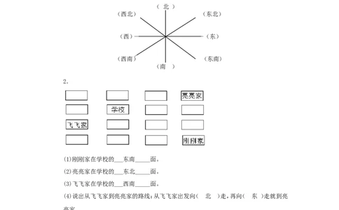 二年级下册数学一课一练-《辨认方向》1北师大版_26春北师大版数学二下_19、赠送其它资料_旧版_第2套：北师大数学2下_北师大数学二下课时练习（99份）