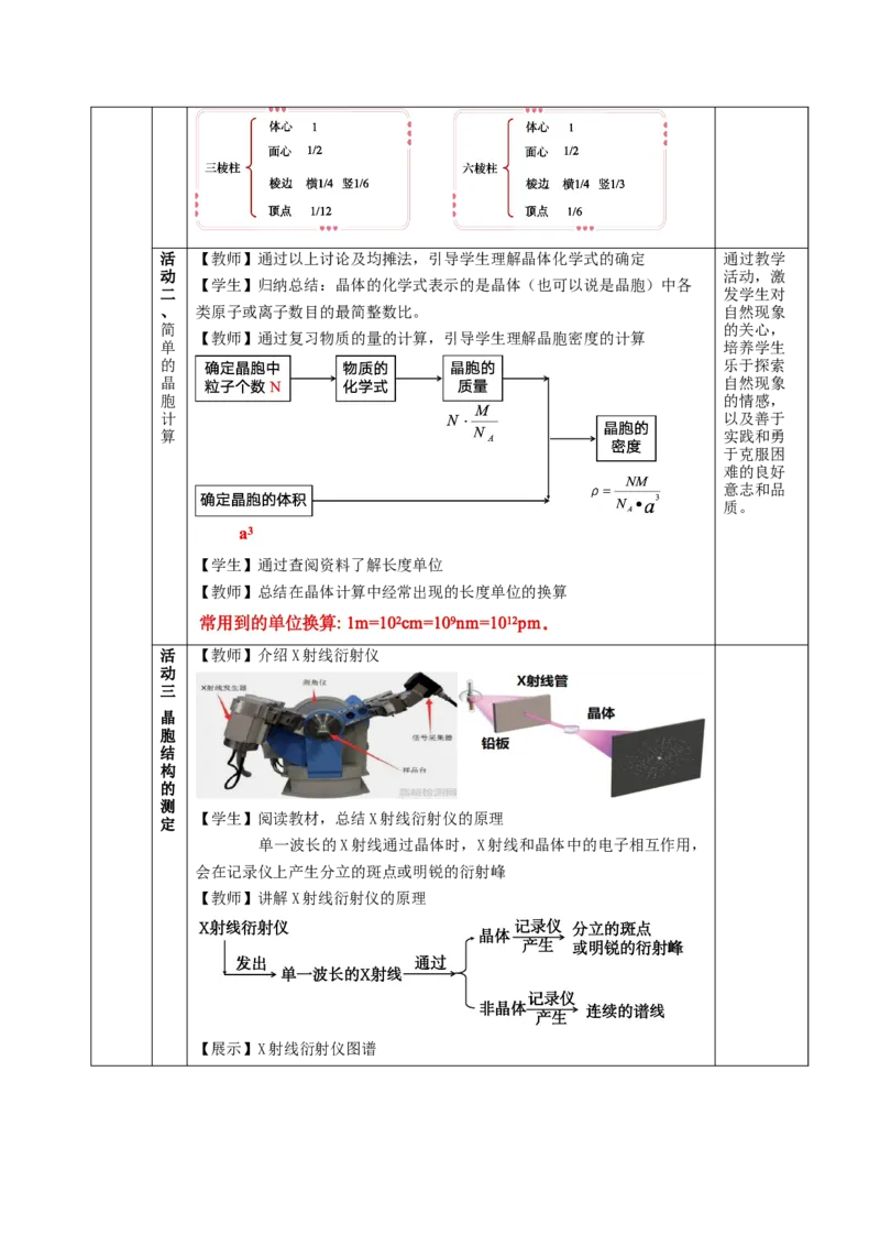3.1.2晶胞（教学设计）-（人教版2019选择性必修2）_高化_595801221724高中化学新人教版选择性必修一二三电子版教案PPT课件高中试卷_选择性必修2册（人教版）_教学设计