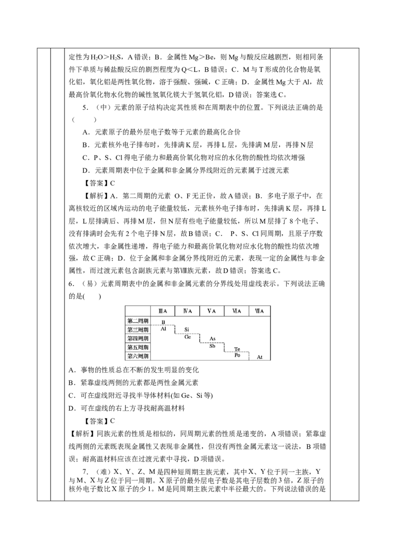 4.2.2元素周期表和元素周期律的应用（教学设计）-（人教版2019必修第一册）_高化_595801221724高中化学新人教版选择性必修一二三电子版教案PPT课件高中试卷_必修一册（人教版）_教学设计