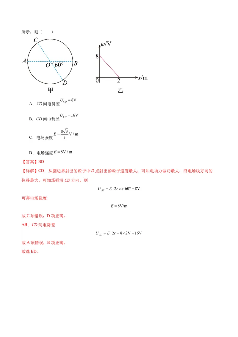 专题12匀强电场中的&ldquo;点线面迹&rdquo;模型（答案版）_高中物理模型题型与方法