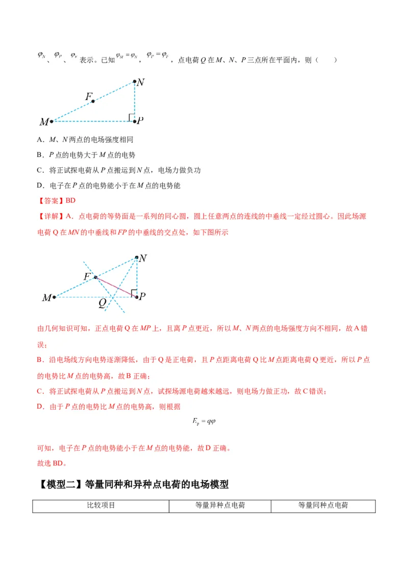 专题12匀强电场中的&ldquo;点线面迹&rdquo;模型（答案版）_高中物理模型题型与方法