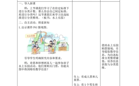 第2课时水上乐园_26春北师大版数学二下_00、教案共6套完整版表格式+文档式整册+课时word版_第2套表格式教案（有反思）_第七单元分类