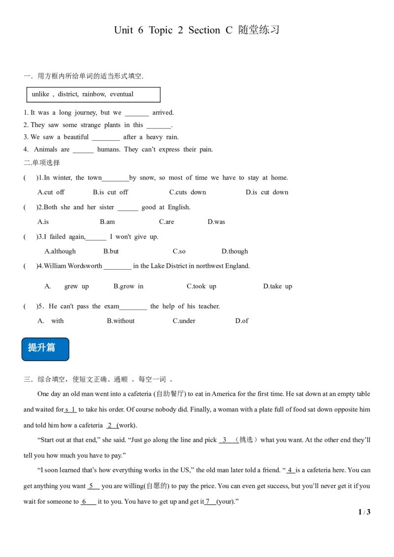 5.6Unit6Topic2SectionC（练习）（原卷版）_仁爱版英语九年级下册资料包_同步练习