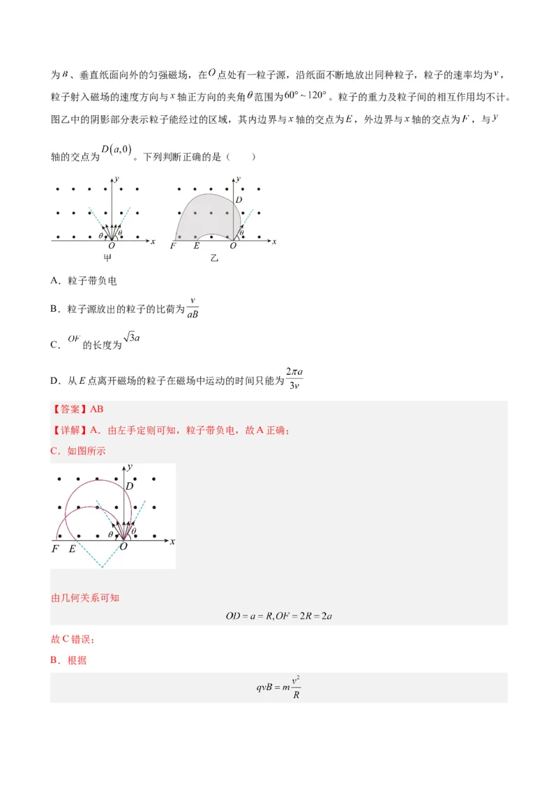 专题15带电粒子在有界匀强磁场中的匀速圆周运动模型（答案版）_高中物理模型题型与方法