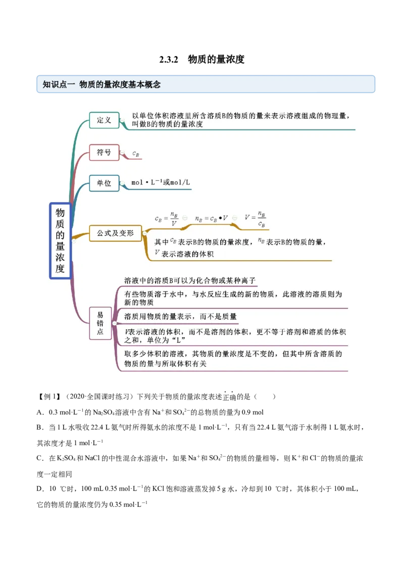 2.3.2物质的量浓度（精讲）-（人教版）解析版_高化_595801221724高中化学新人教版选择性必修一二三电子版教案PPT课件高中试卷_必修一册（人教版）_专项练习