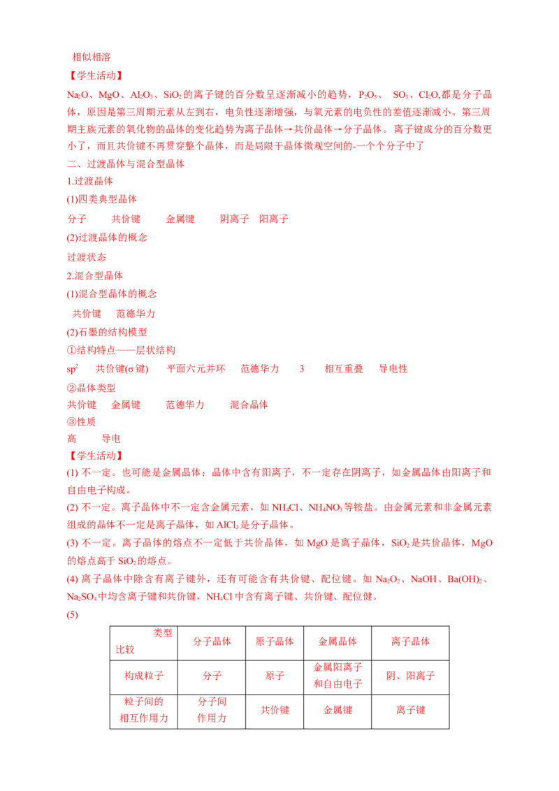 3.3.2离子晶体过渡晶体与混合型晶体-学案-2020-2021学年下学期高二化学同步精品课堂(新教材人教版选择性必修2)（解析版）_高化_2025春-人教版高中化学_04新版高中化学选择性必修2_学案