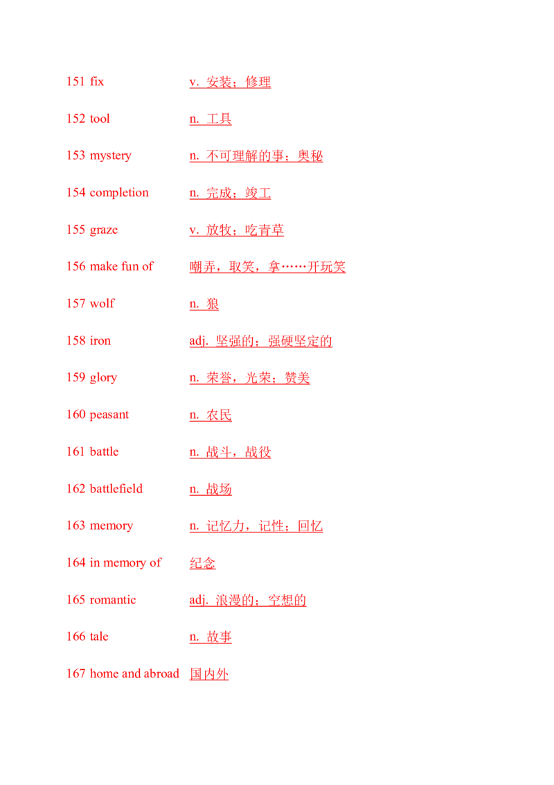 九下单词默写（英语提示写汉语）-（仁爱版）28页_仁爱版英语九年级下册资料包_单词专项