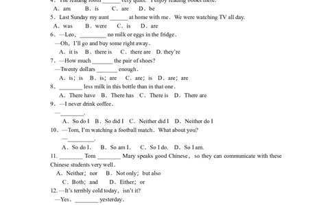 主谓一致及倒装（巩固练习）-_仁爱版英语九年级下册资料包_同步讲义-V31_14总复习：主谓一致和倒装_14总复习：主谓一致和倒装---